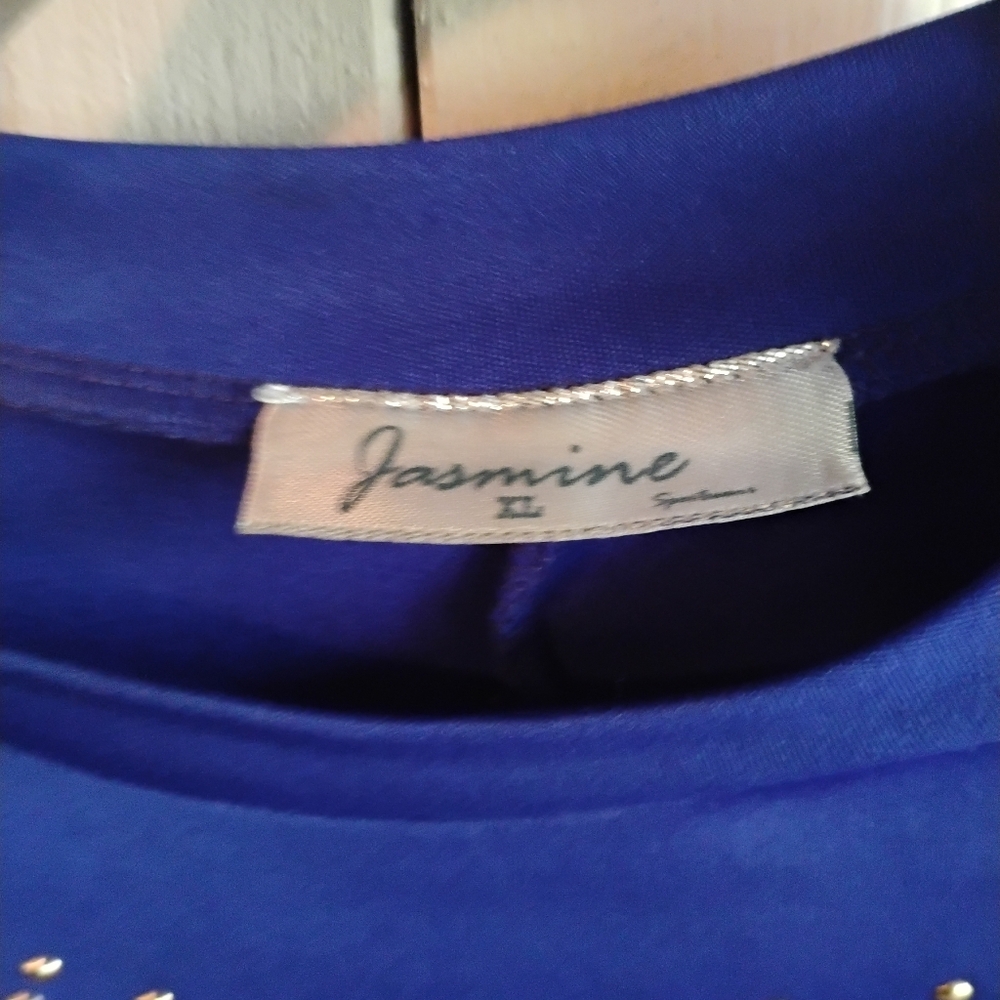 Jasmine Sportswear Royal Blue Mock Neck Studded Crop Top - Size XL - Picture 7 of 9